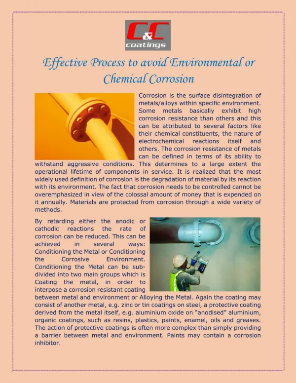 Effective Process to avoid Environmental or Chemical Corrosion