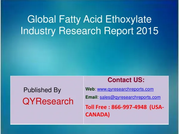 Global Fatty Acid Ethoxylate Market 2015 Industry Growth, Trends, Development, Research and Analysis