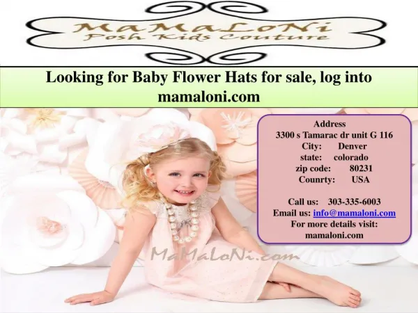 Looking for Baby Flower Hats for sale, log into mamaloni.com