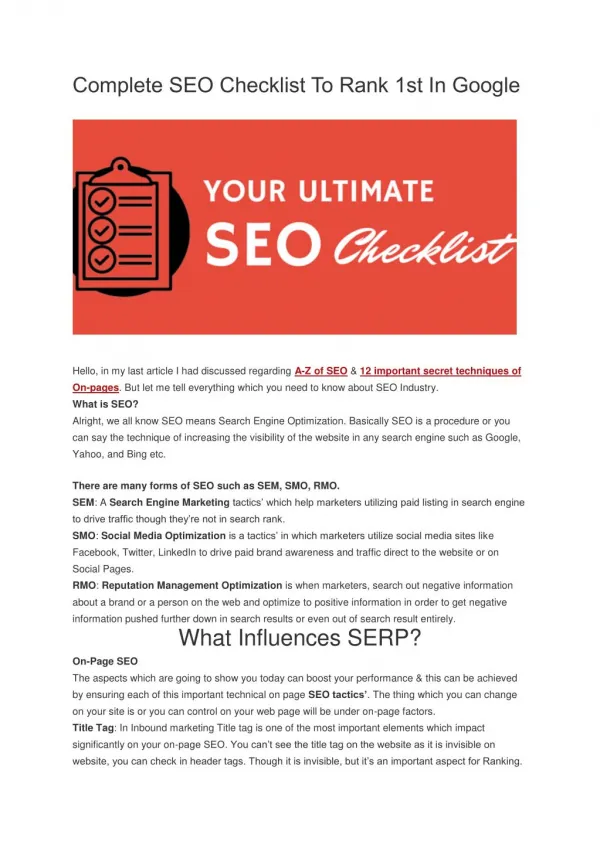 Complete SEO Checklist To Rank 1st In Google 2015
