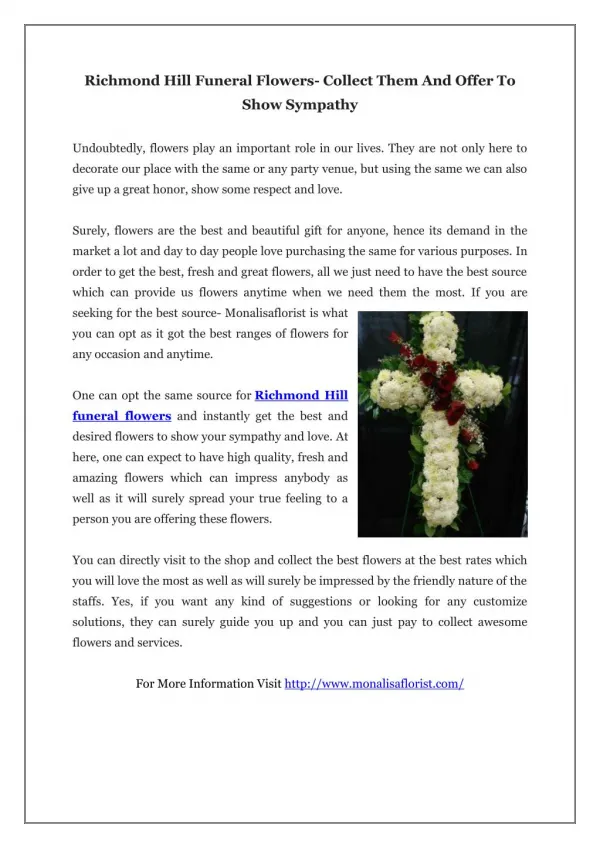 Richmond Hill Funeral Flowers- Collect Them And Offer To Show Sympathy