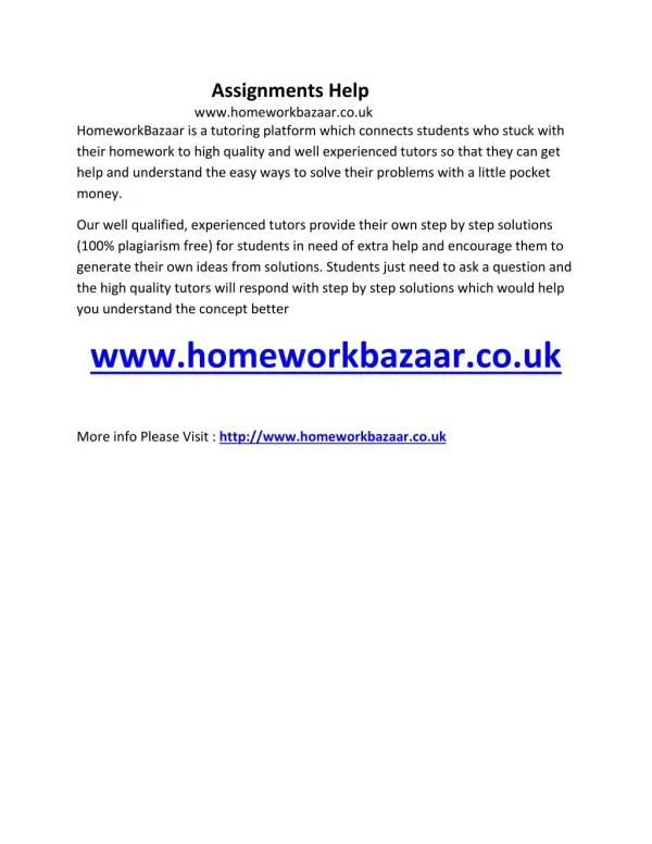 Homework Bazaar Assignments Help