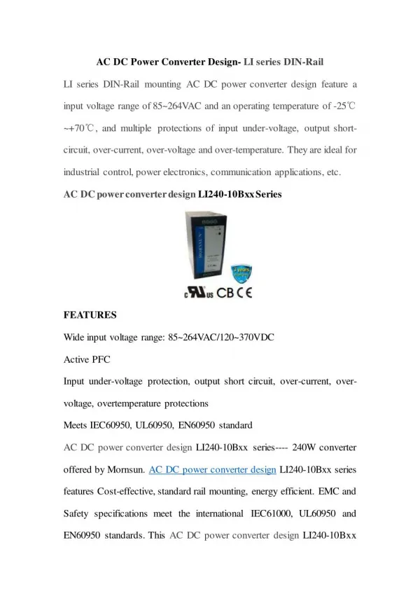 AC DC Power Converter Design- LI series DIN-Rail