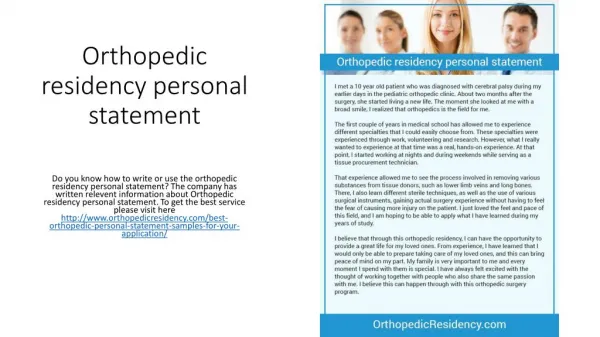 Orthopedic residency personal statement