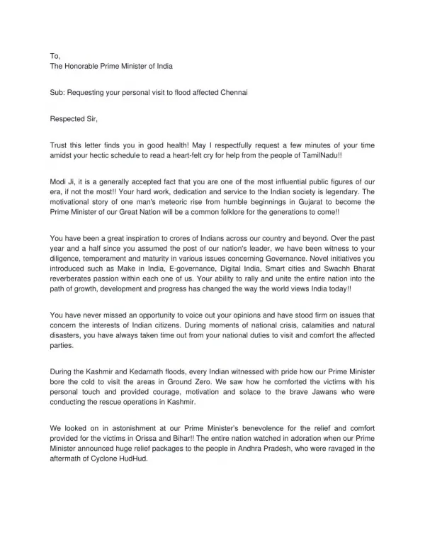 Agnishwar Jayaprakash's Letter to PM Narendra Modi Ji
