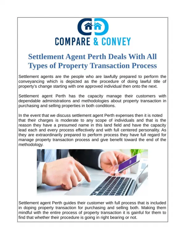 Settlement Agent Perth Deals With All Types of Property Transaction Process