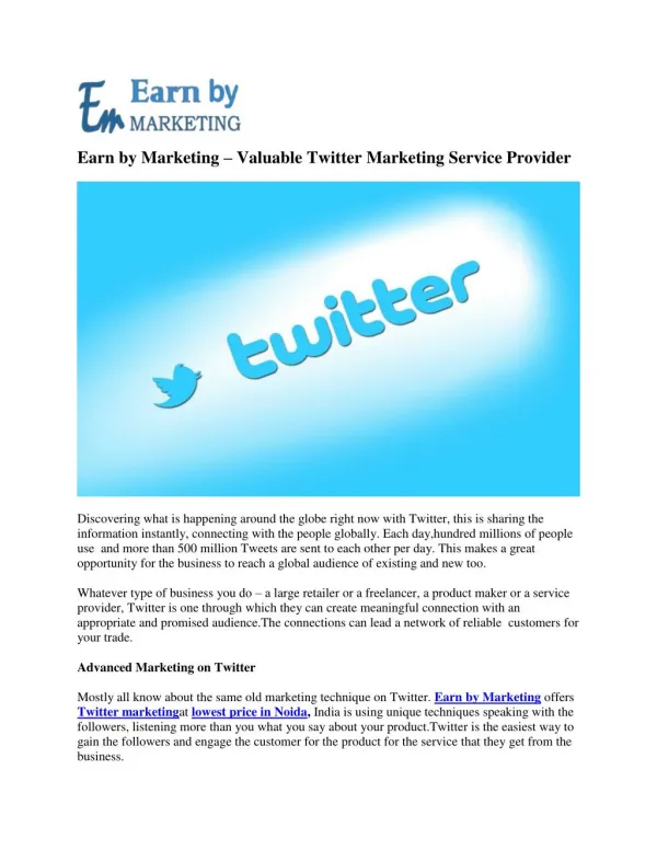 Twitter marketing company in lowest Price Noida India-EarnbyMarketing.COM