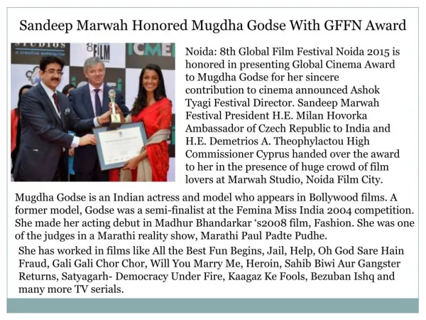 Sandeep Marwah Honored Mugdha Godse With GFFN Award