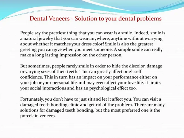 Dental Veneers - Solution to your dental problems