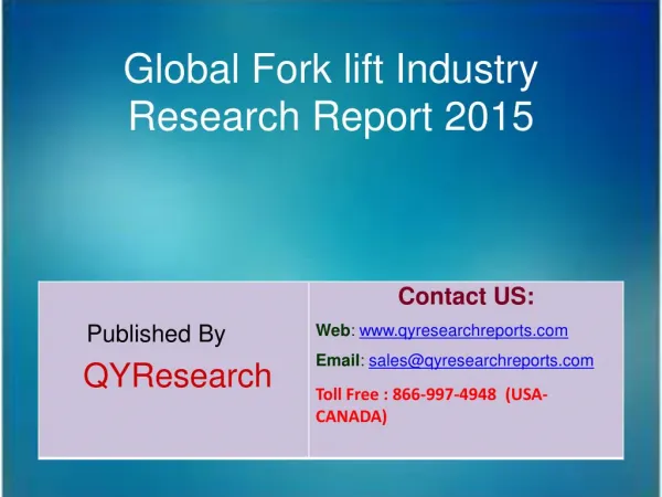 Global Fork lift Market 2015 Industry Growth, Trends, Development, Research and Analysis