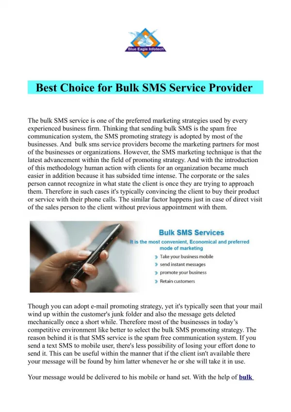 Best Choice for Bulk SMS Service Provider