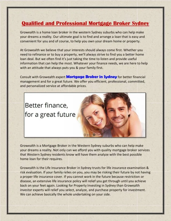 Qualified and Professional Mortgage Broker Sydney