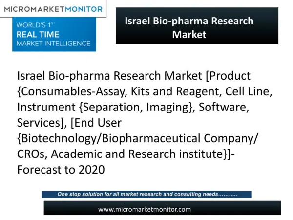 Israel Bio-pharma Research Industry looking for great success in upcoming years