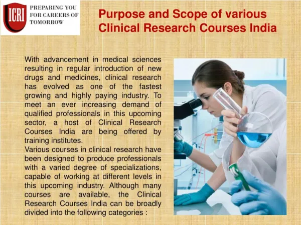 Clinical Research Courses India, Post Graduate Diploma in Clinical Research