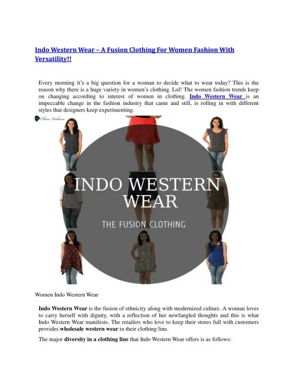 Indo Western Wear – A Fusion Clothing For Women Fashion With Versatility!!