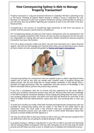 How Conveyancing Sydney is Able to Manage Property Transaction? - slide 1