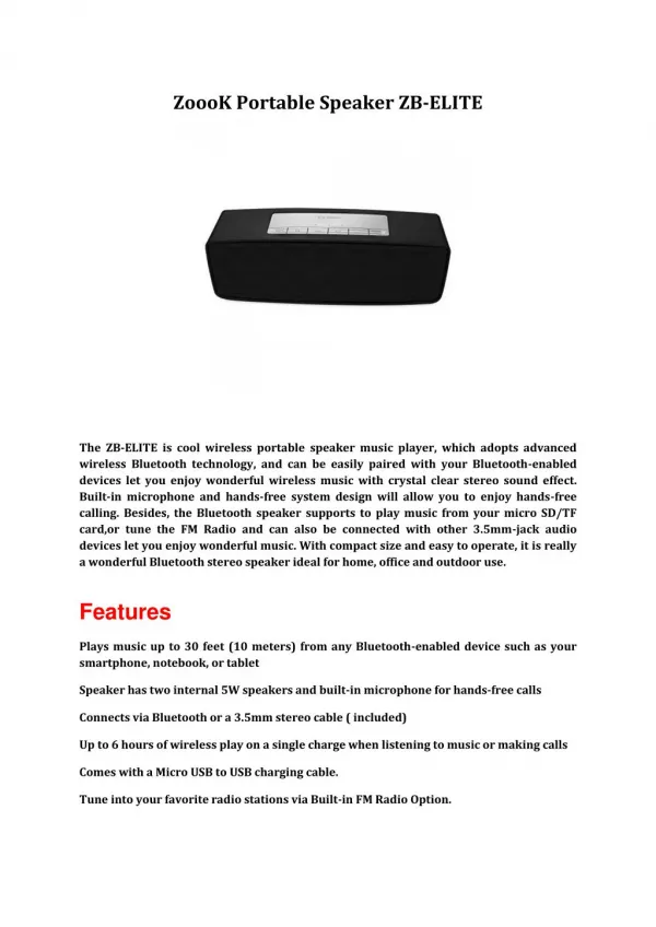 ZoooK Portable Speaker ZB-ELITE