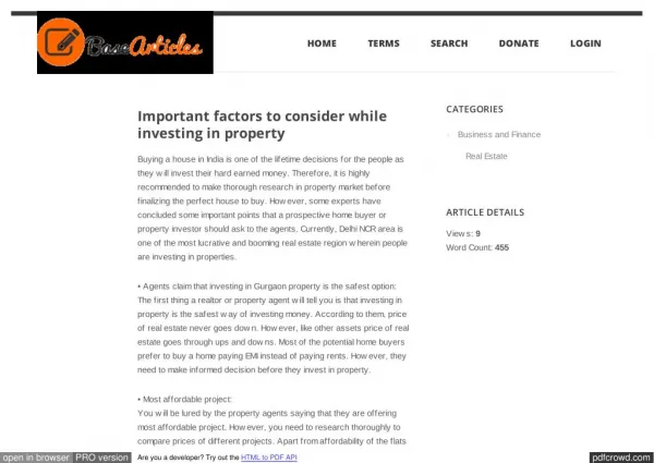 Important factors to consider while investing in property