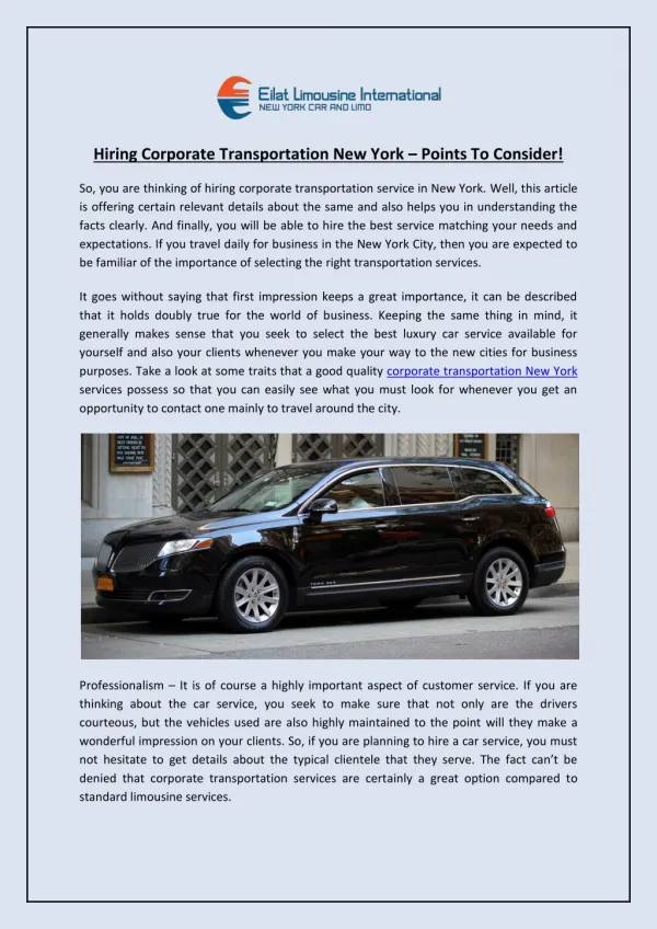 Hiring Corporate Transportation New York – Points To Consider!
