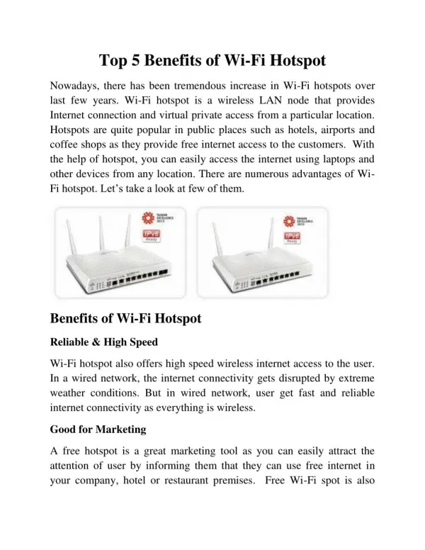 Top 5 Benefits of Wi-Fi Hotspot