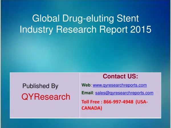 Global Drug-eluting Stent Market 2015 Industry Growth, Trends, Outlook, Analysis, Research and Development