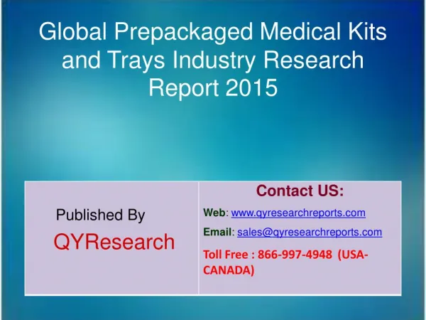 Global Prepackaged Medical Kits and Trays Market 2015 Industry Development, Forecasts,Research, Analysis,Growth, Insight