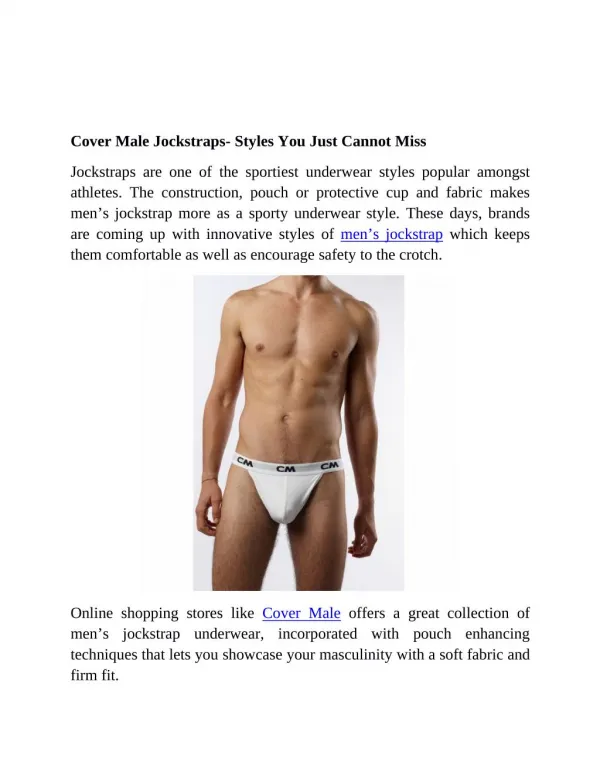 Cover Male Jockstraps- Styles You Just Cannot Miss