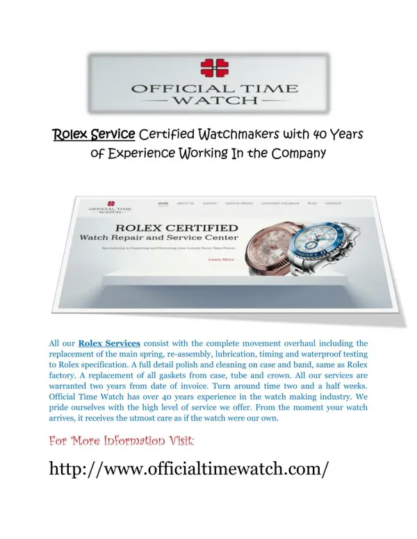 OfficialTimeWatch- Rolex Service Certified Watchmakers With 40 Years Of Experience Working In The Company