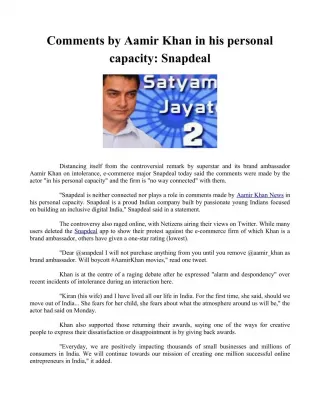 Comments by Aamir Khan in his personal capacity: Snapdeal - slide 1