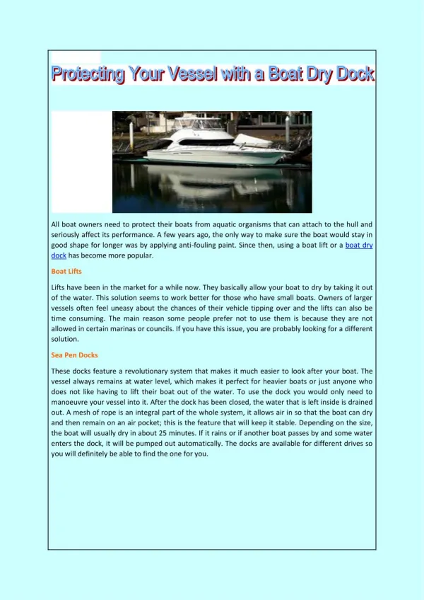 Protecting Your Vessel with a Boat Dry Dock
