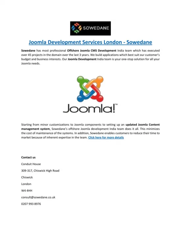 Joomla Development Services London - Sowedane