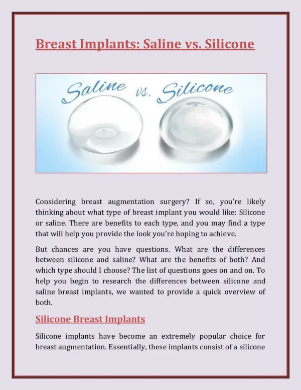 Breast Implants Saline vs. Silicone