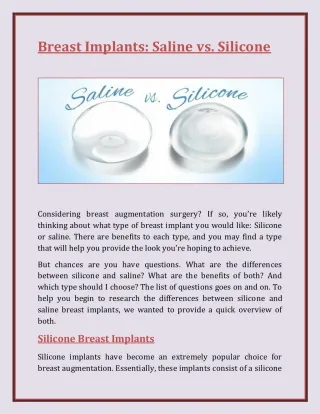 PPT - Breast Implants: Saline Vs. Silicone PowerPoint Presentation ...