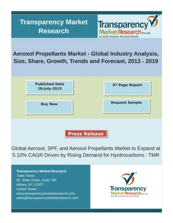Aerosol Propellants Market- Global Industry Analysis and Forecast 2013-2019
