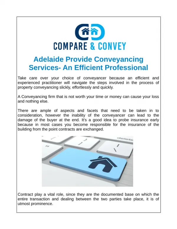 Adelaide Provide Conveyancing Services- An Efficient Professional