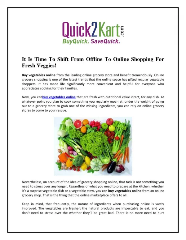It Is Time To Shift From Offline To Online Shopping For Fresh Veggies!