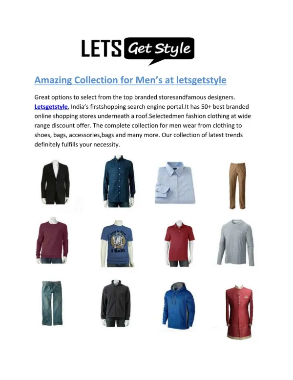 Lets Get Style-Online shopping men wear collection- letsgetstyle.com