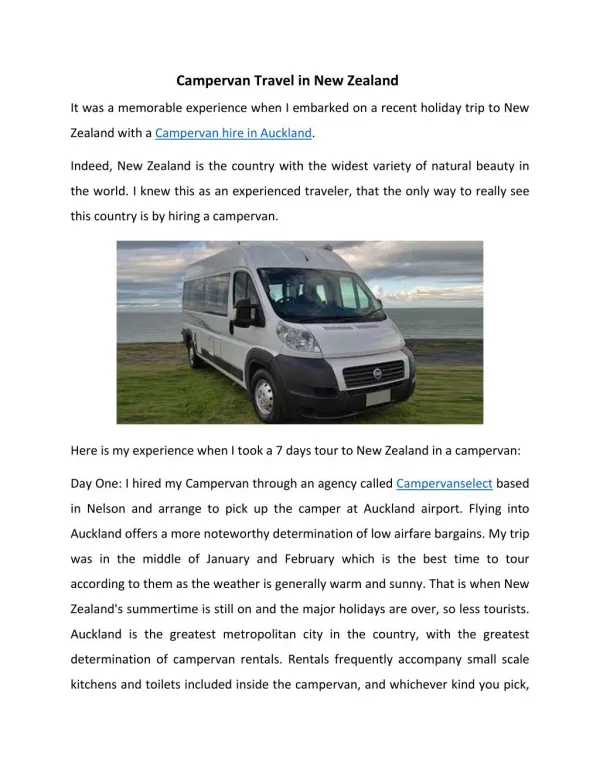 Campervan Travel in New Zealand