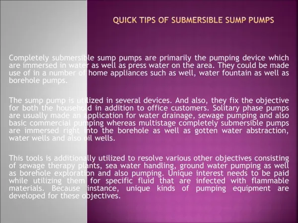 Quick tips of Submersible Sump Pumps