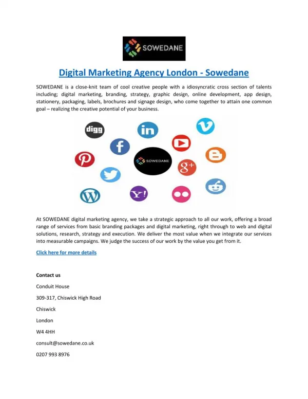 Digital Marketing Agency London - Sowedane