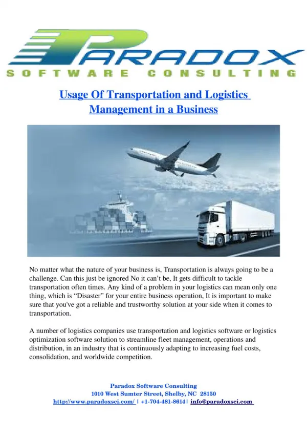 Applications of Transportation and Logistics Management in a Business