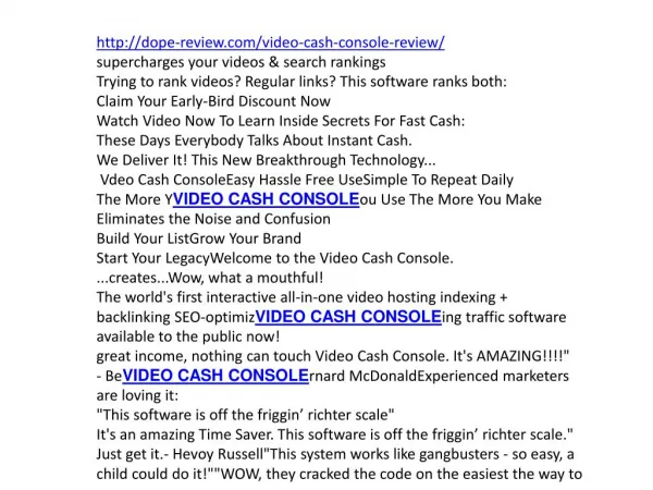 VIDEO CASH CONSOLE review and 2300$ bonuses