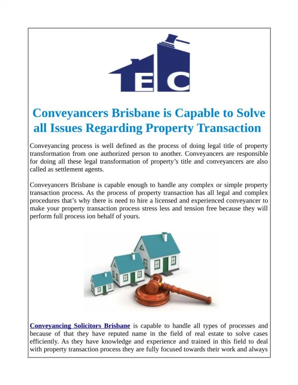 Conveyancers Brisbane is Capable to Solve All Issues Regarding Property Transaction