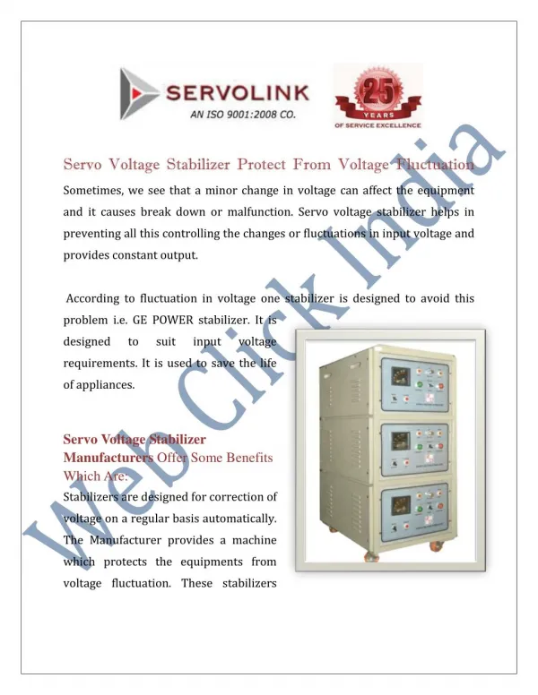 Servo Voltage Stabilizer Manufacturers Delhi