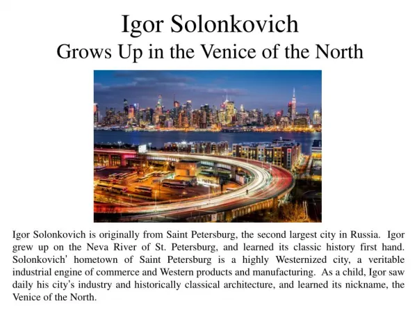 Igor Solonkovich Grows Up in the Venice of the North