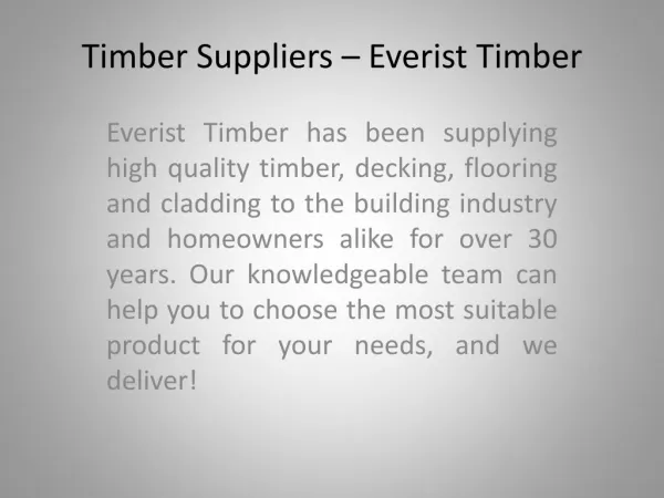 Timber Suppliers - Everist Timber