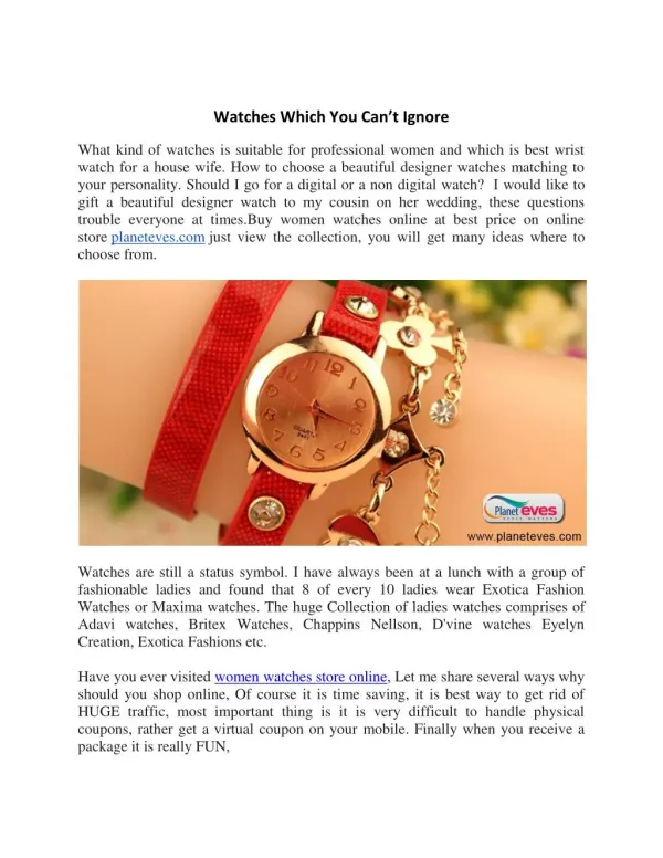 Watches Which You Can’t Ignore