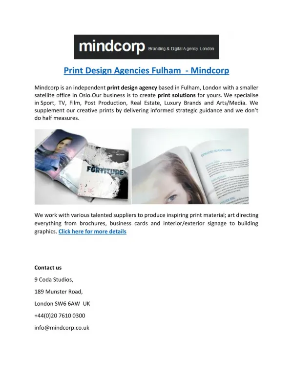 Print Design Agencies Fulham - Mindcorp