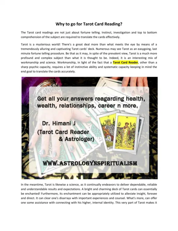 Tarot Cards Reader in India- Dr. Himani J