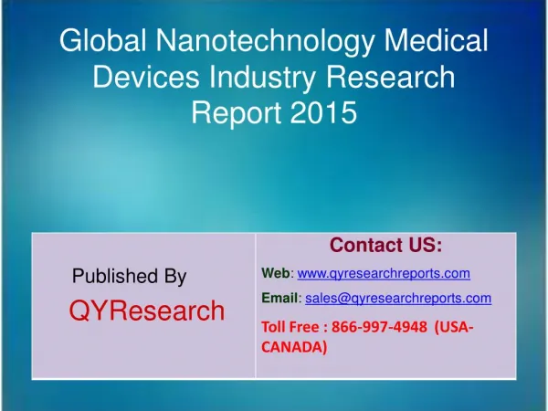 Global Nanotechnology Medical Devices Market 2015 Industry Research, Analysis, Study, Insights, Outlook, Forecasts and G